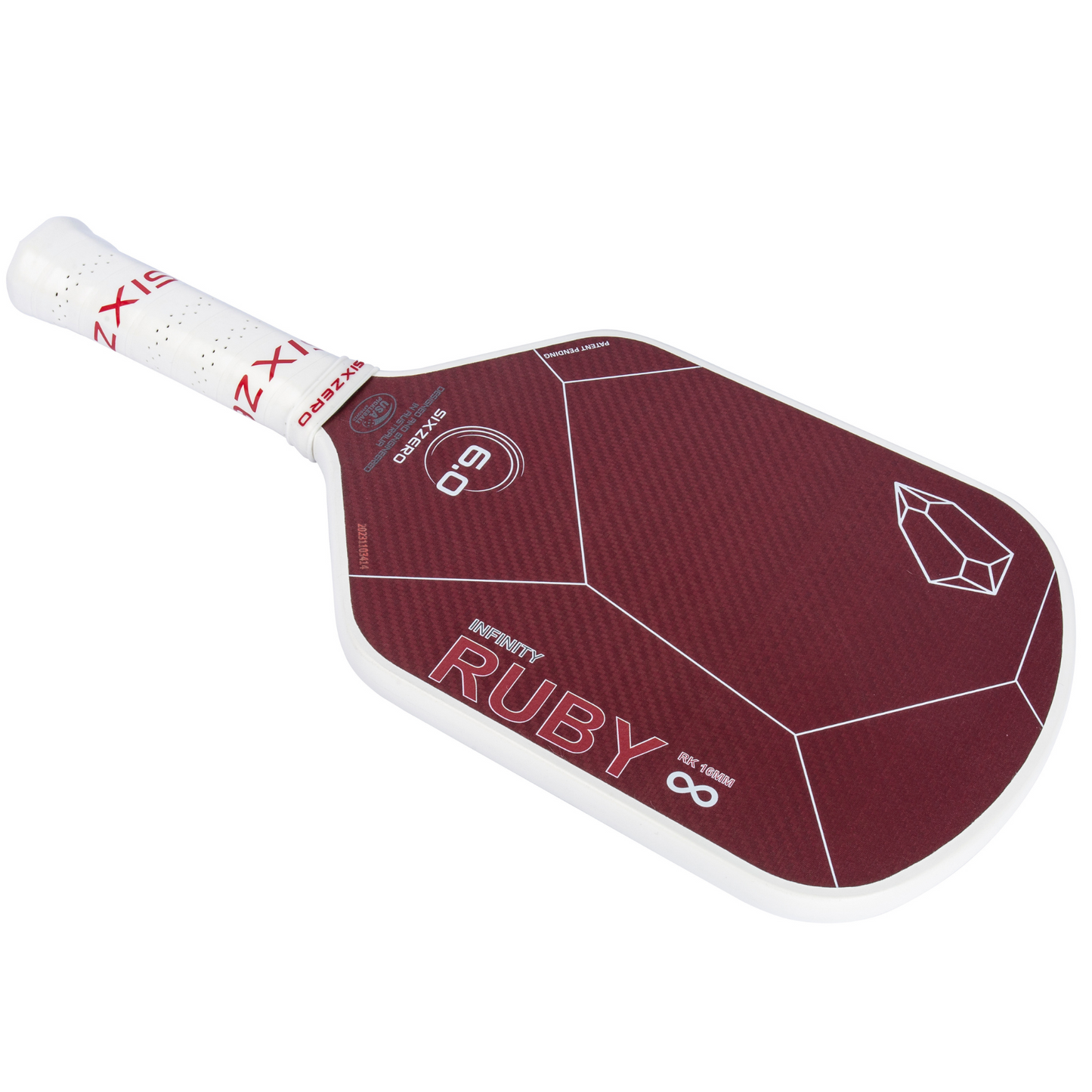 Six Zero Ruby 16mm Pickleball Paddle - White & Red