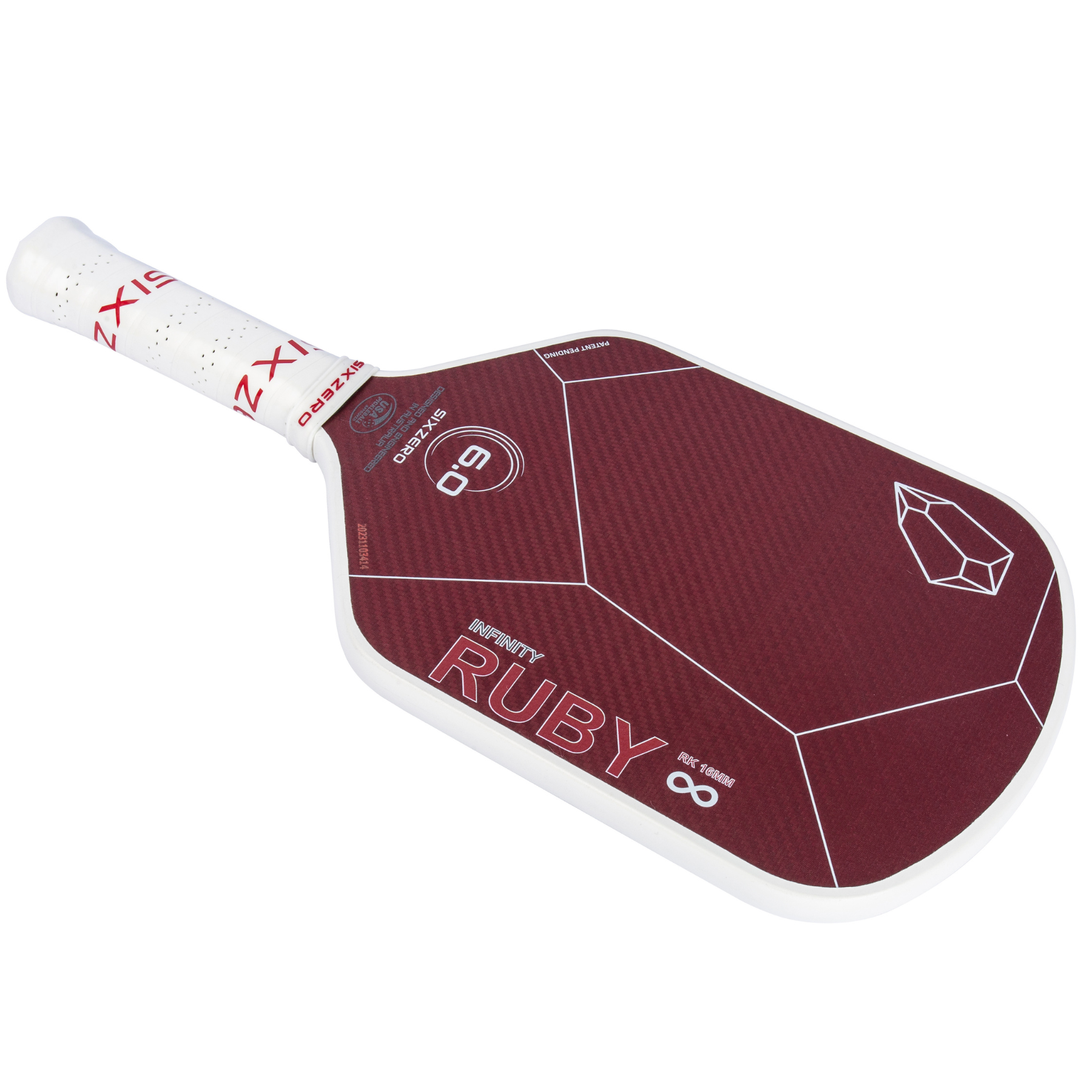 Six Zero Ruby 16mm Pickleball Paddle - White & Red