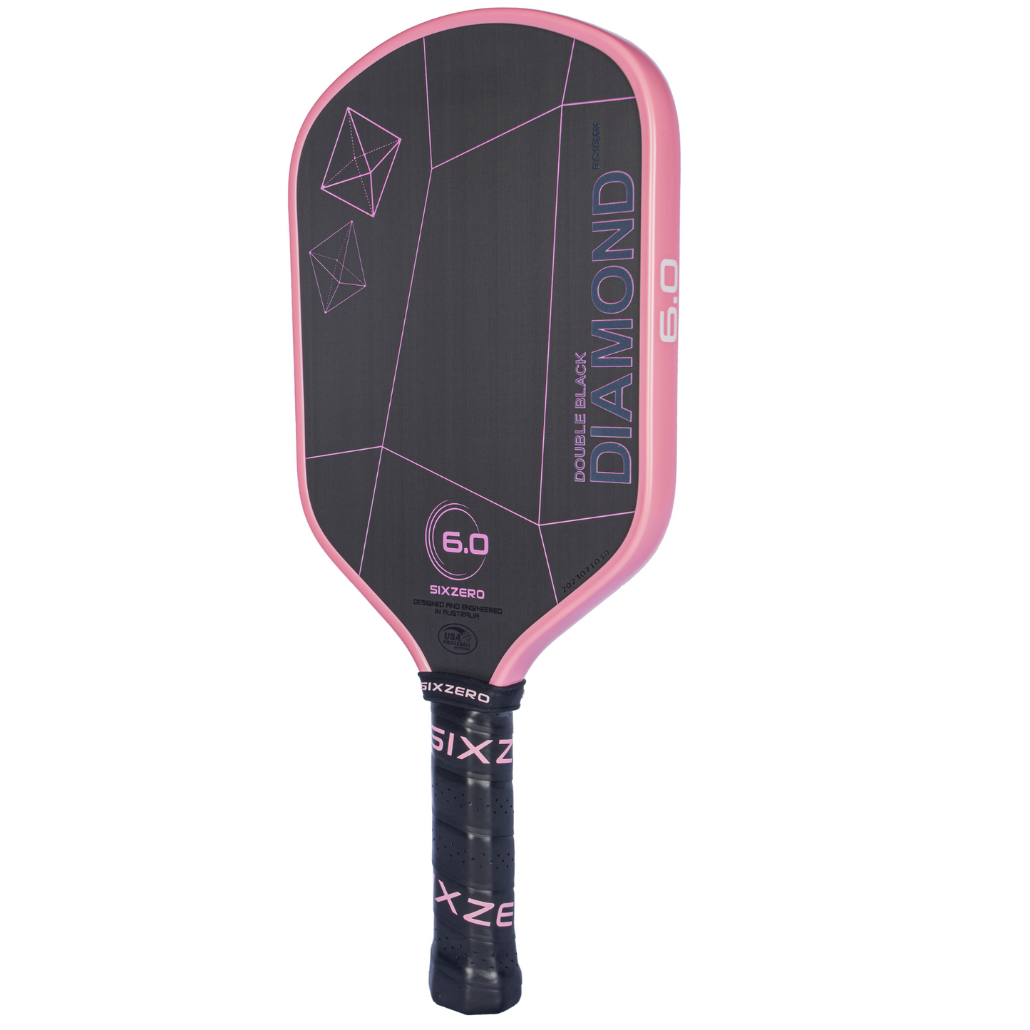 Six Zero Double Black Diamond Control 16mm Pickleball Paddle - Cherry Blossom Pink (Pink Edgeguard)