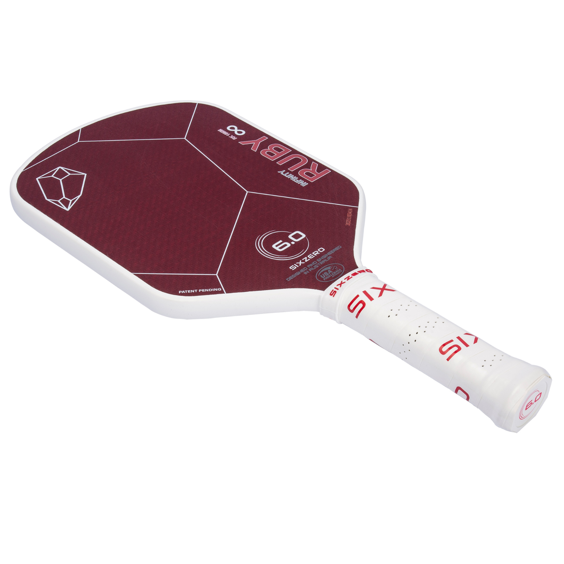 Six Zero Ruby 16mm Pickleball Paddle - White & Red