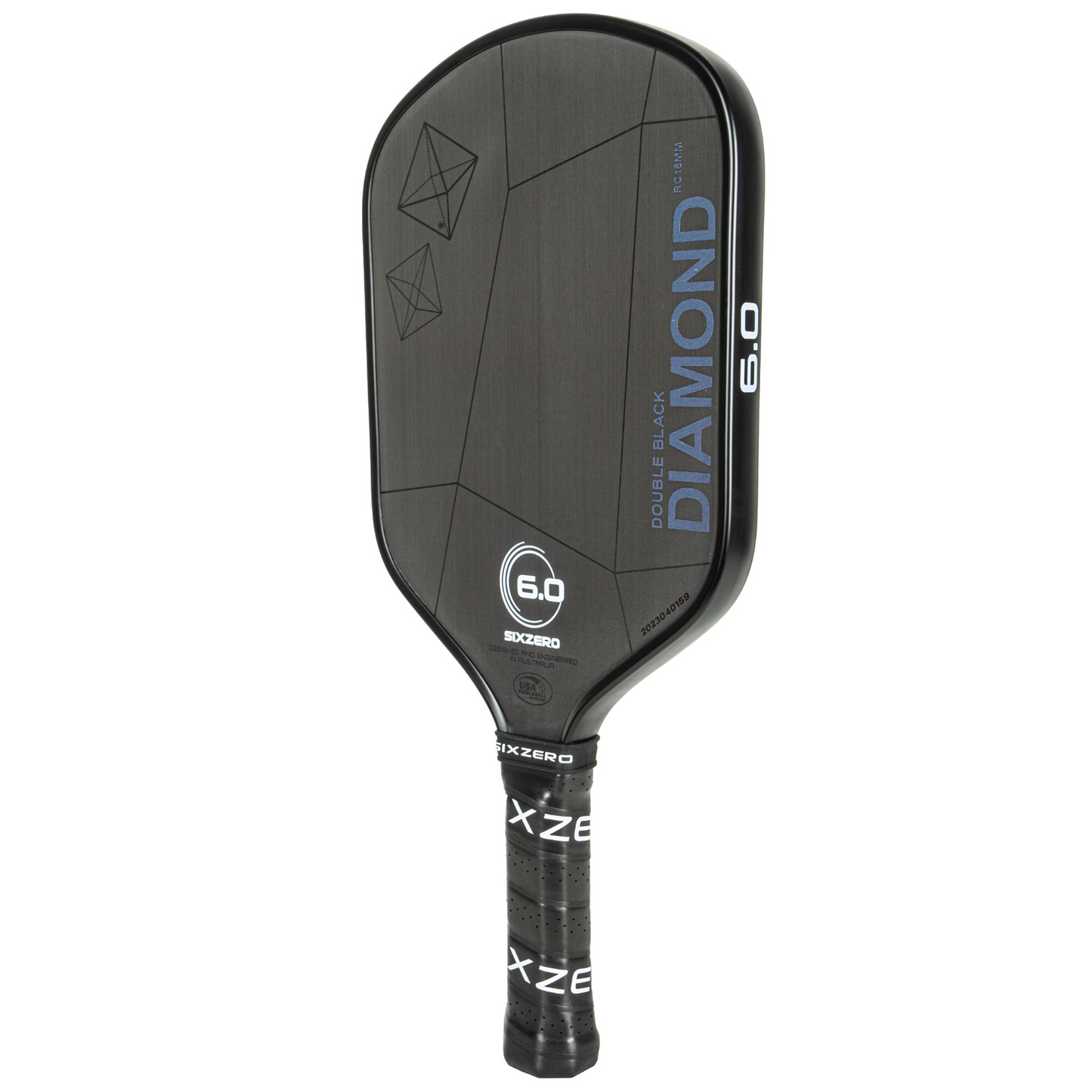 Six Zero Double Black Diamond Control 16mm 6.0 Logo Pickleball Paddle - Black With White