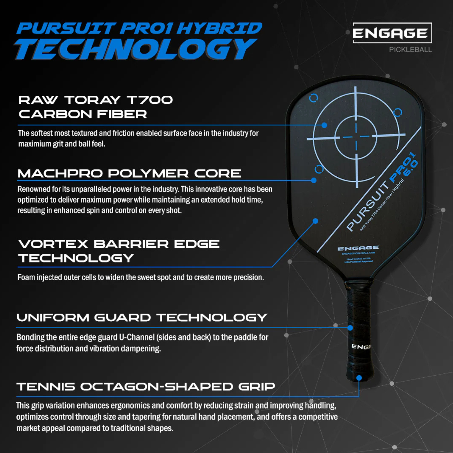 Engage Pursuit Pro 1 6.0 Hybrid Pickleball Paddle