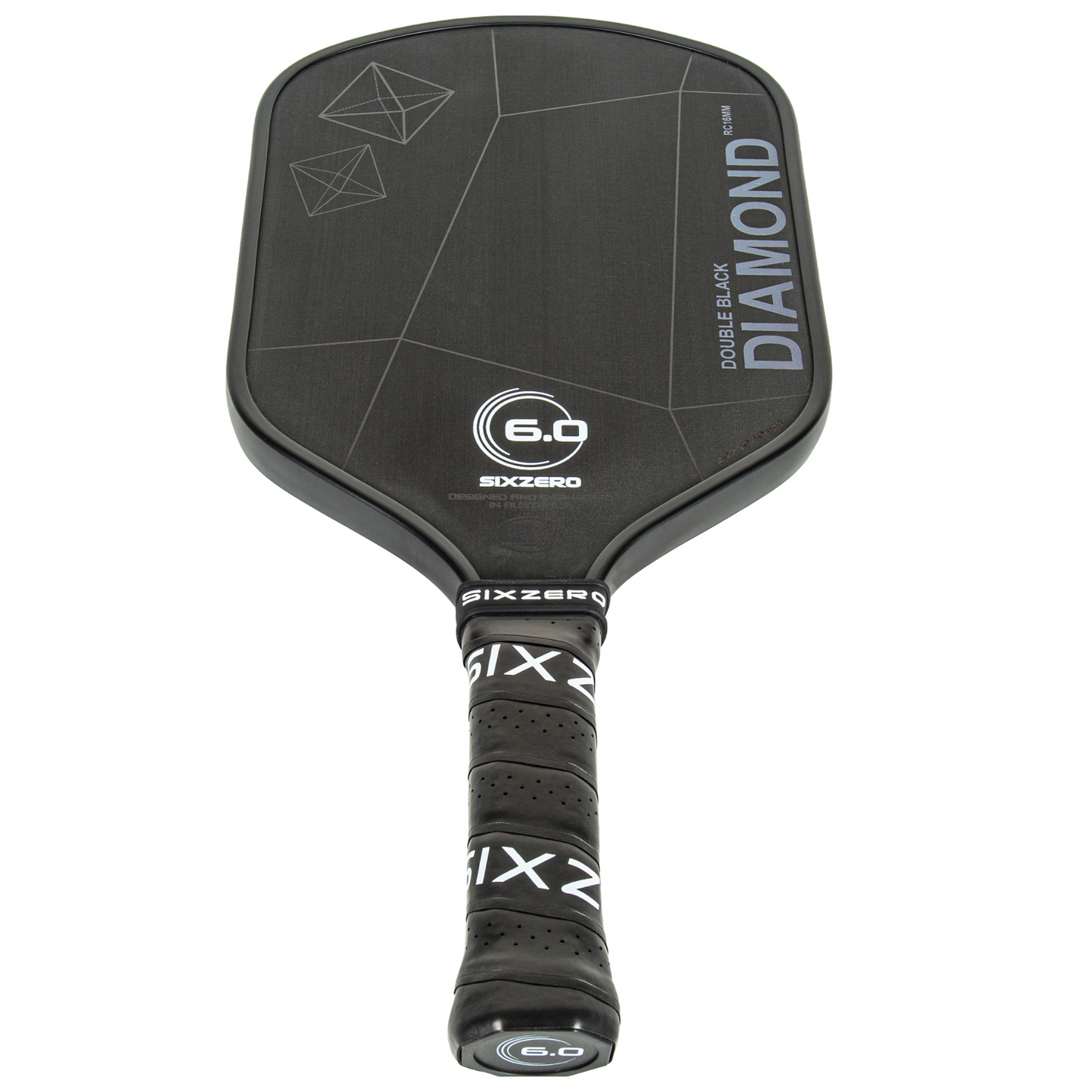 Six Zero Double Black Diamond Control 16mm 6.0 Logo Pickleball Paddle - Black With White
