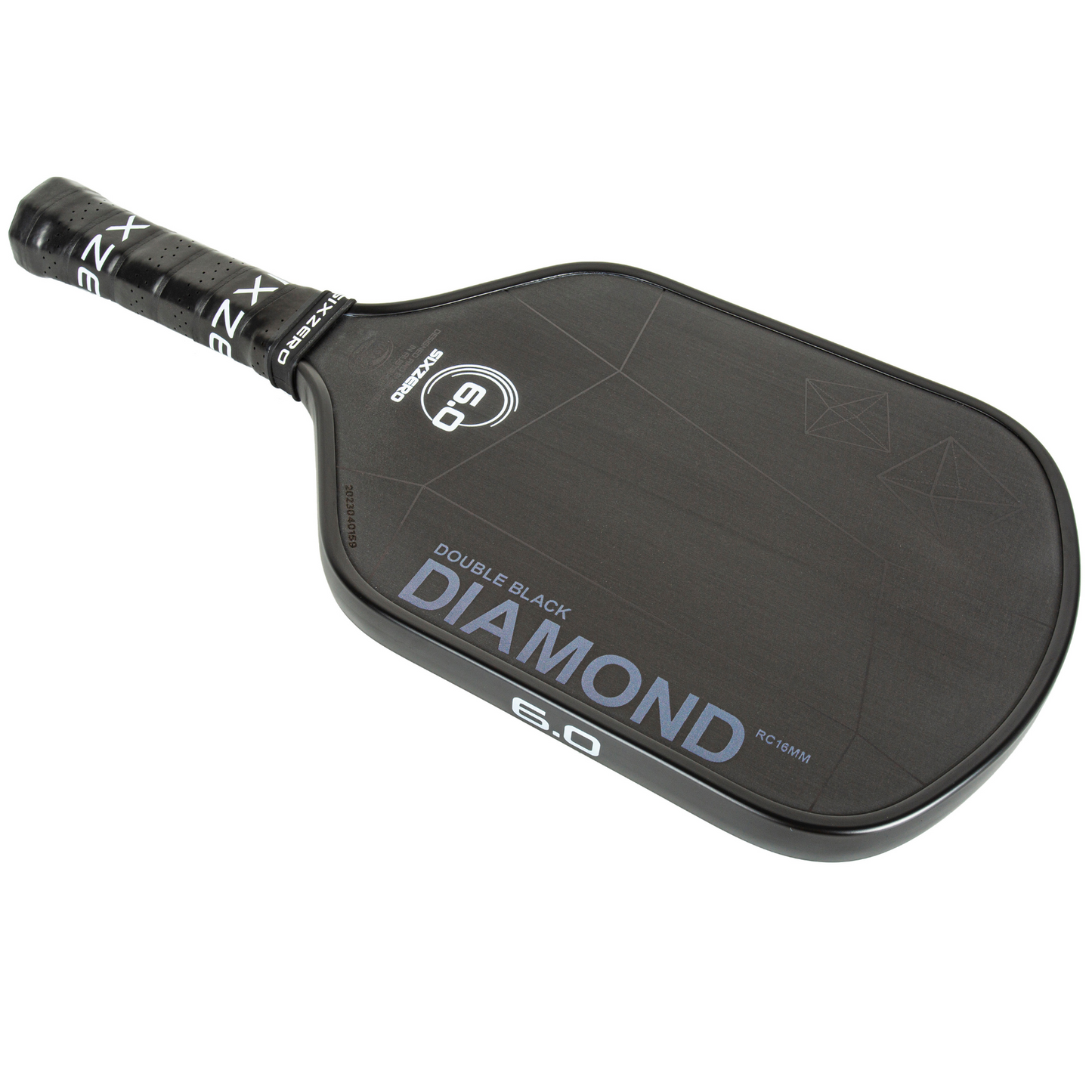 Six Zero Double Black Diamond Control 16mm 6.0 Logo Pickleball Paddle - Black With White