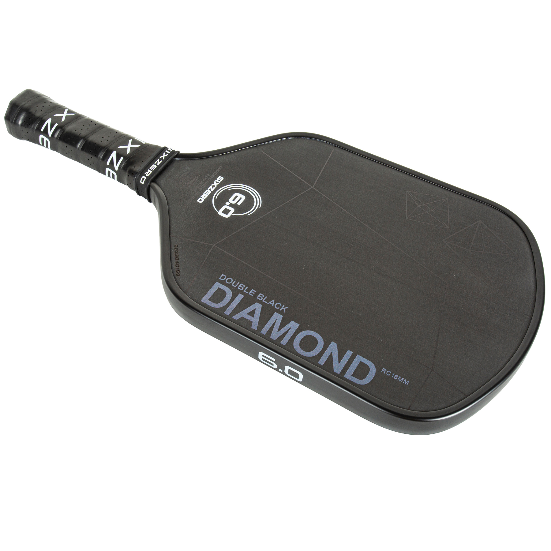 Six Zero Double Black Diamond Control 16mm 6.0 Logo Pickleball Paddle - Black With White