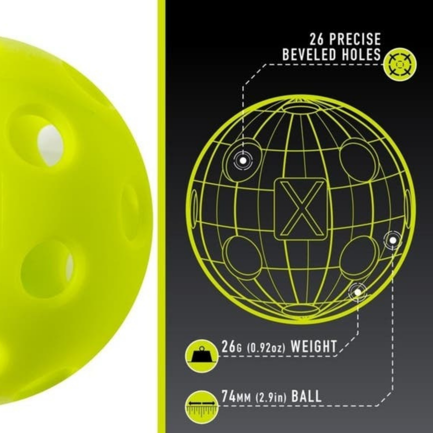 Franklin X-26 Indoor 3 Pack Tube Pickleballs - Lime Green