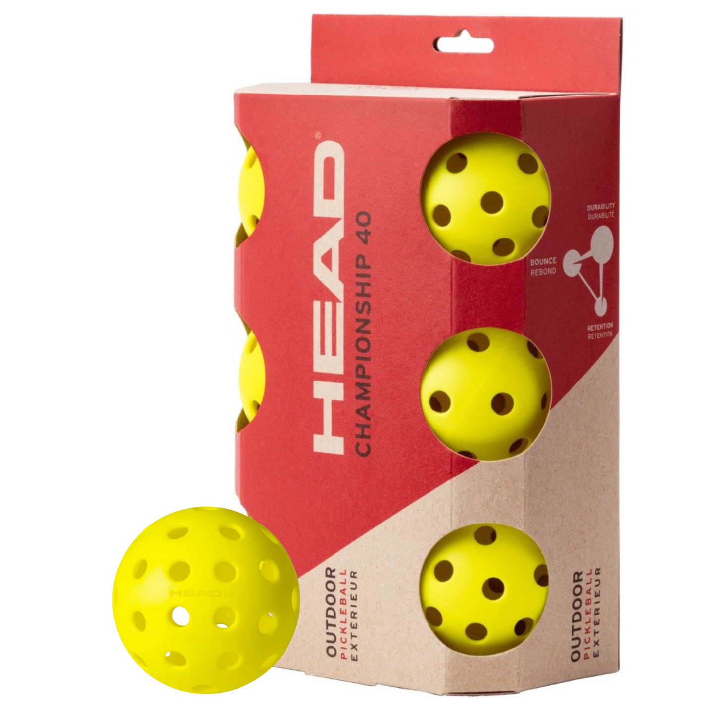 Head 6B Championship 40 Outdoor Pickleballs 6 Pack - Yellow