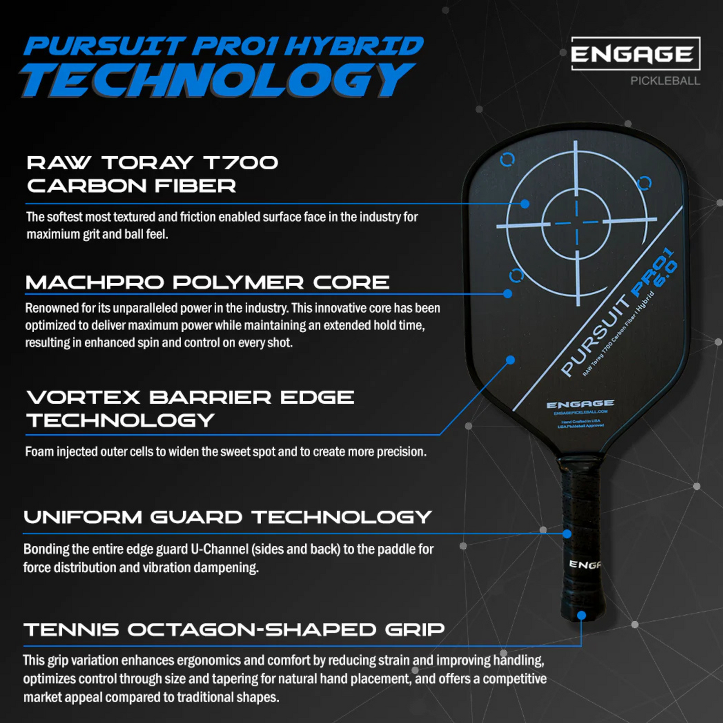 Engage Pursuit Pro 1 Hybrid Pickleball Paddle