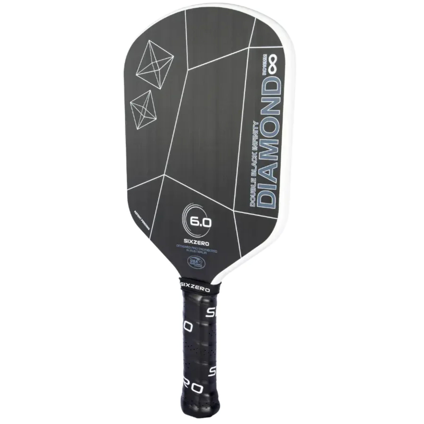 Six Zero Infinity Edgeless Double Black Diamond Control 16mm Pickleball Paddle - White