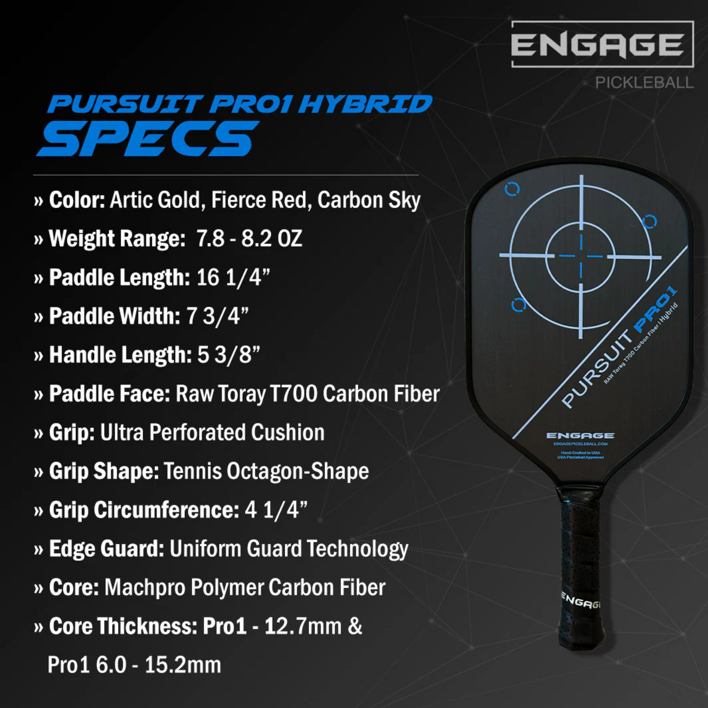Engage Pursuit Pro 1 6.0 Hybrid Pickleball Paddle
