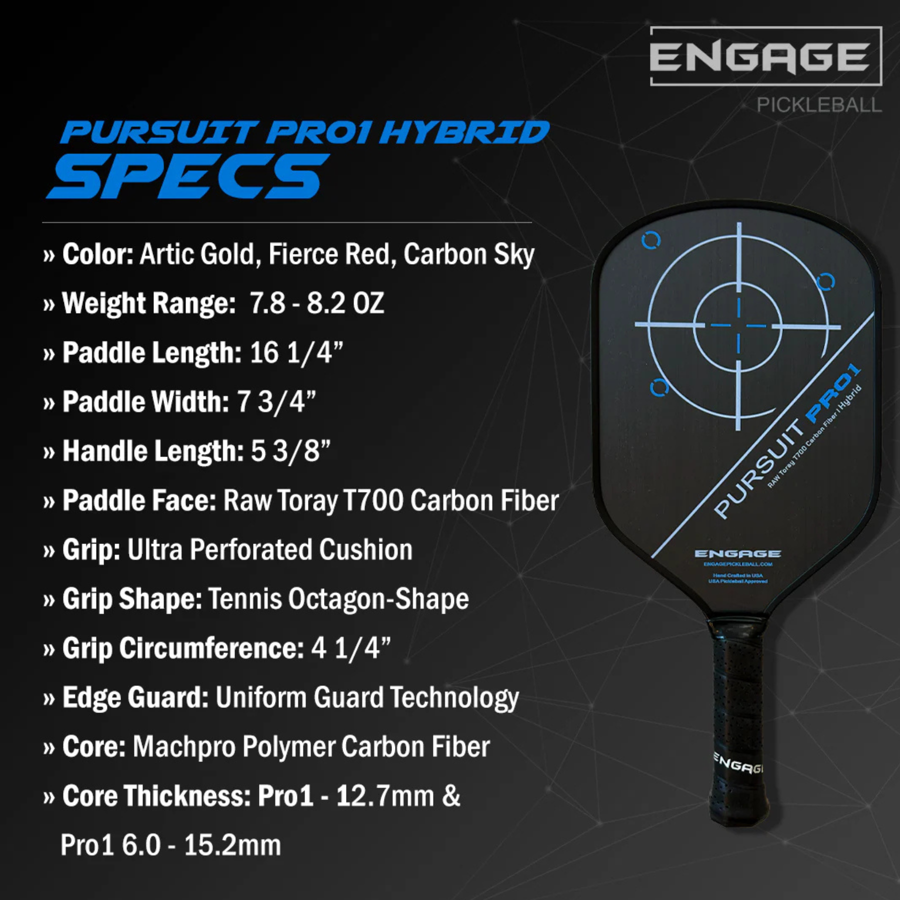 Engage Pursuit Pro 1 6.0 Hybrid Pickleball Paddle