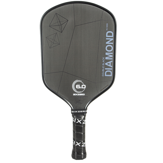 Six Zero Double Black Diamond Control 16mm 6.0 Logo Pickleball Paddle - Black With White