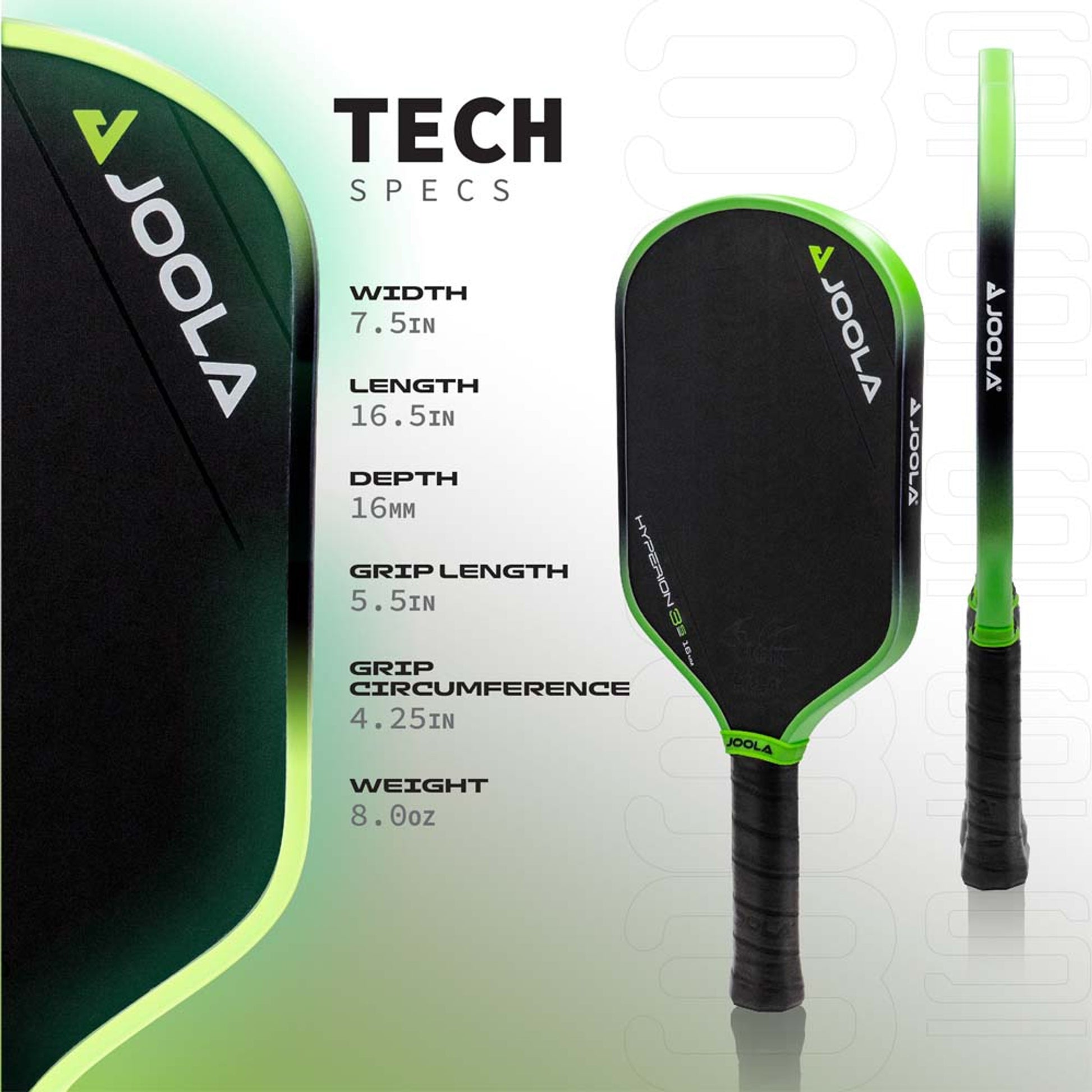 JOOLA Ben Johns Hyperion 3S 16mm Pickleball Paddle Tech Specs