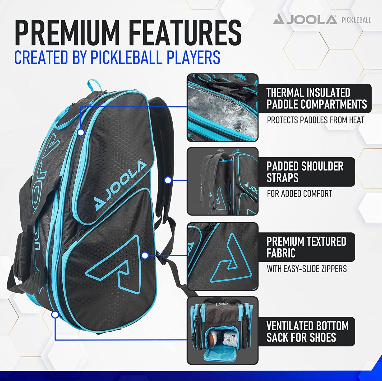 Joola Tour Elite Pickleball Bag Black/Light Blue