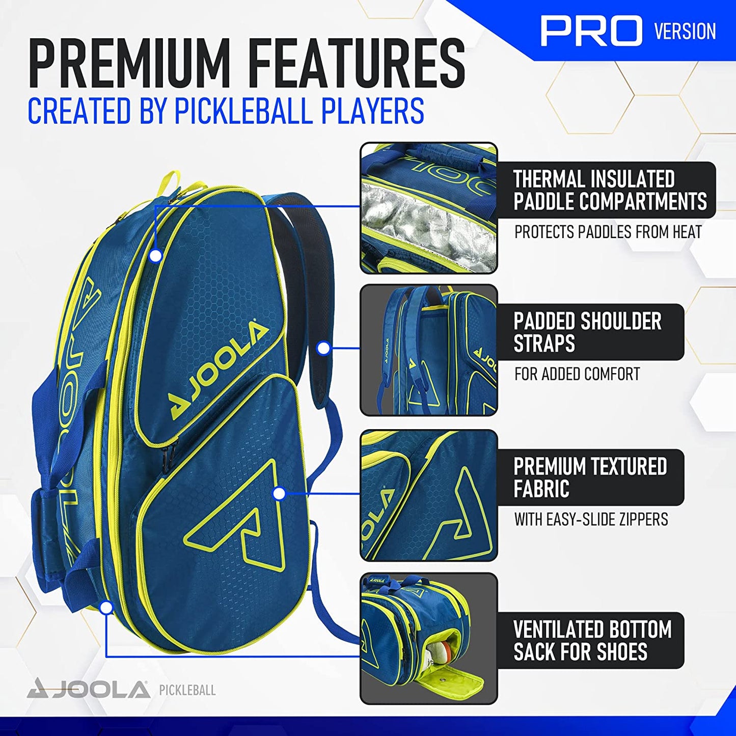 Joola Tour Elite Pro Pickleball Bag Navy/Yellow