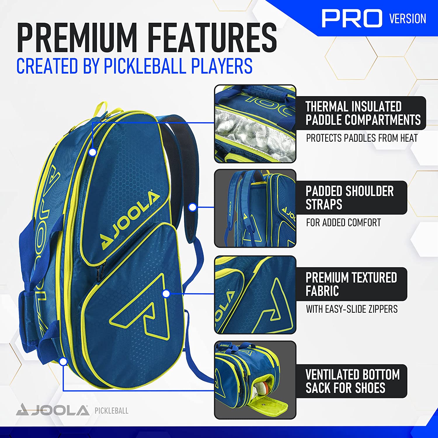 Joola Tour Elite Pro Pickleball Bag Navy/Yellow