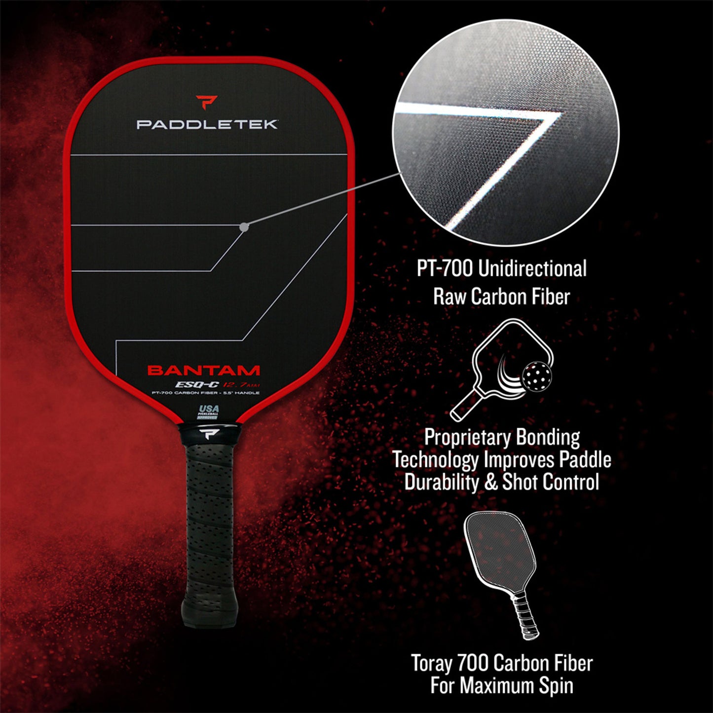 Paddletek Bantam ESQ-C 12.7mm Pickleball Paddle Features