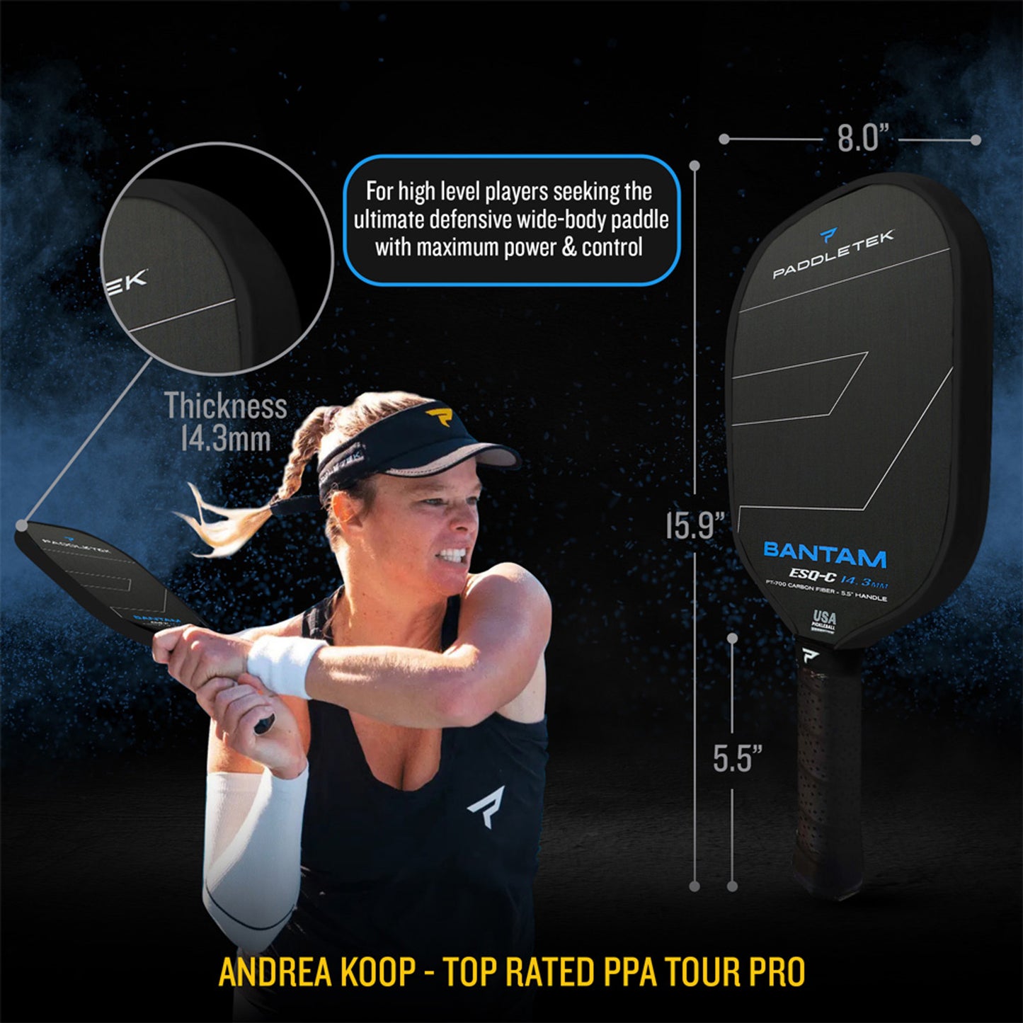 Paddletek Bantam ESQ-C 14.3mm Pickleball Paddle Andrea Koop