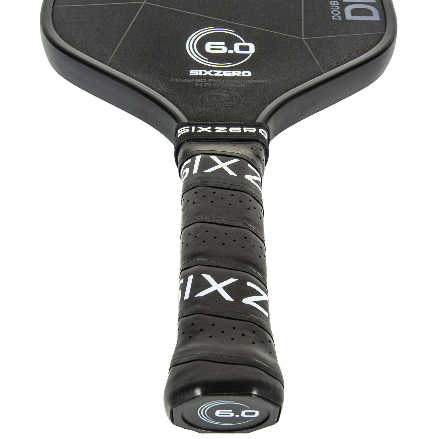 Six Zero Double Black Diamond Control 16mm 6.0 Logo Pickleball Paddle - Black With White