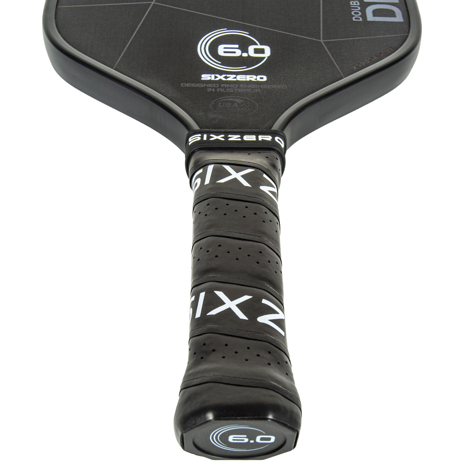 Six Zero Double Black Diamond Control 16mm 6.0 Logo Pickleball Paddle - Black With White