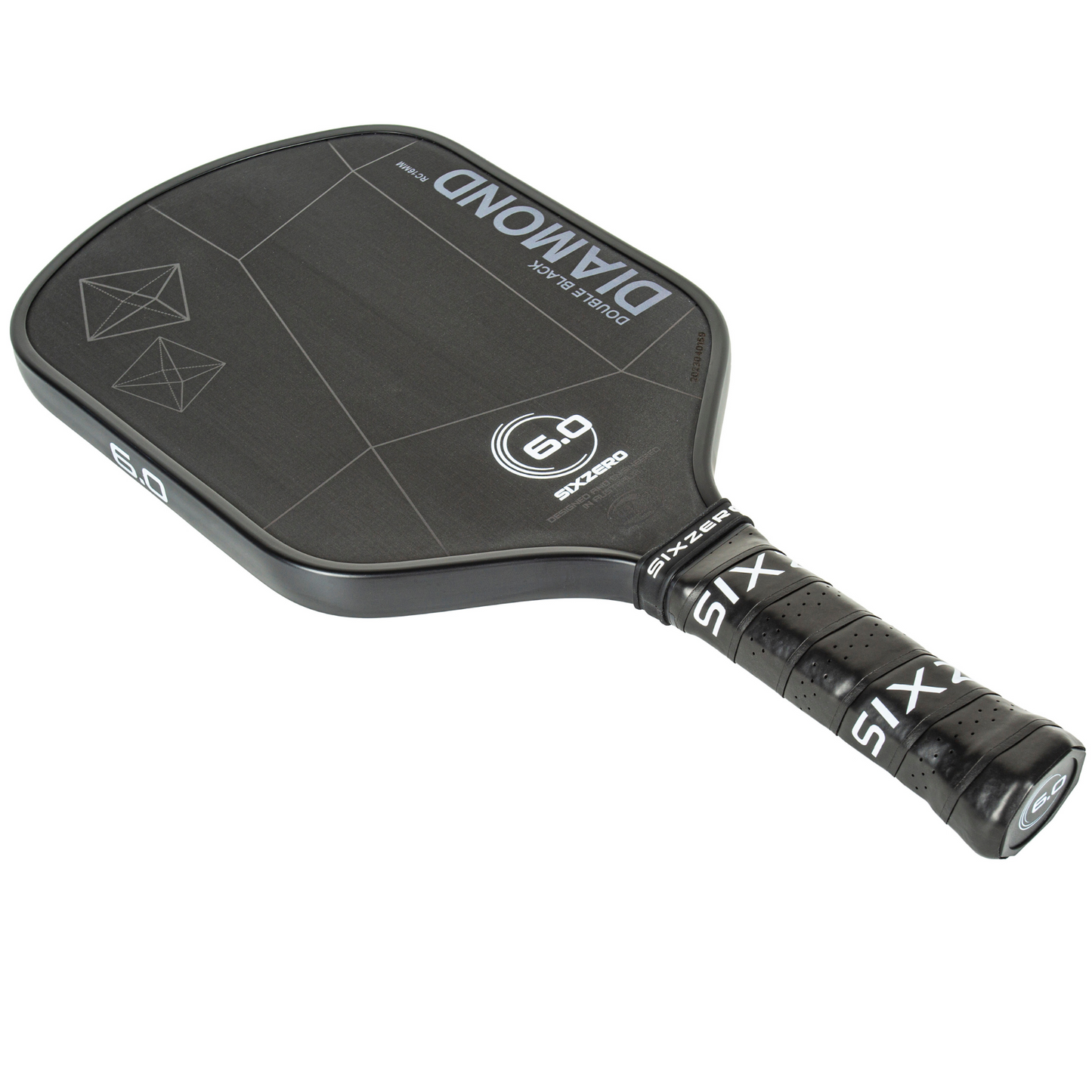 Six Zero Double Black Diamond Control 16mm 6.0 Logo Pickleball Paddle - Black With White