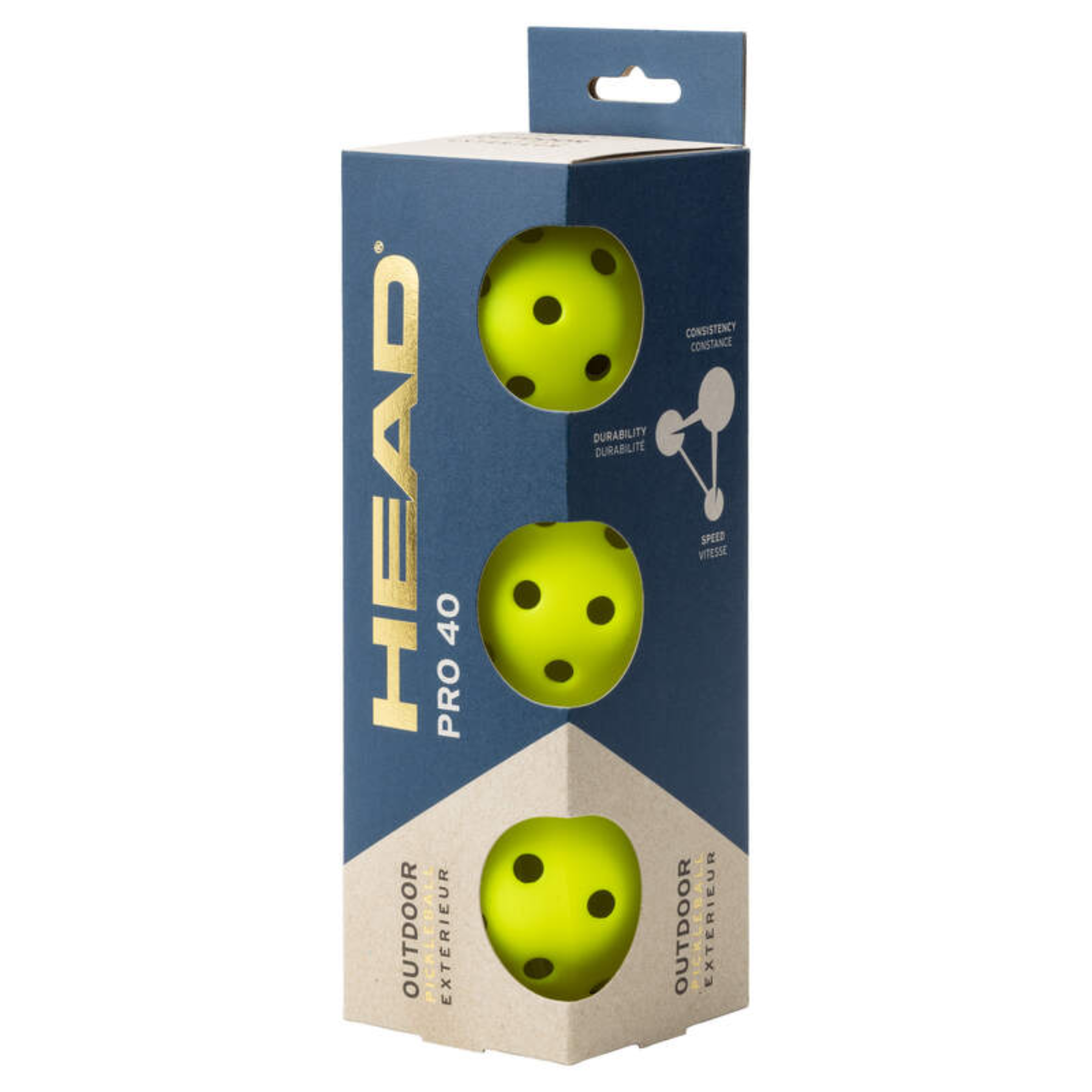 Head 3B Pro 40 Outdoor Pickleball 3 Pack - Yellow