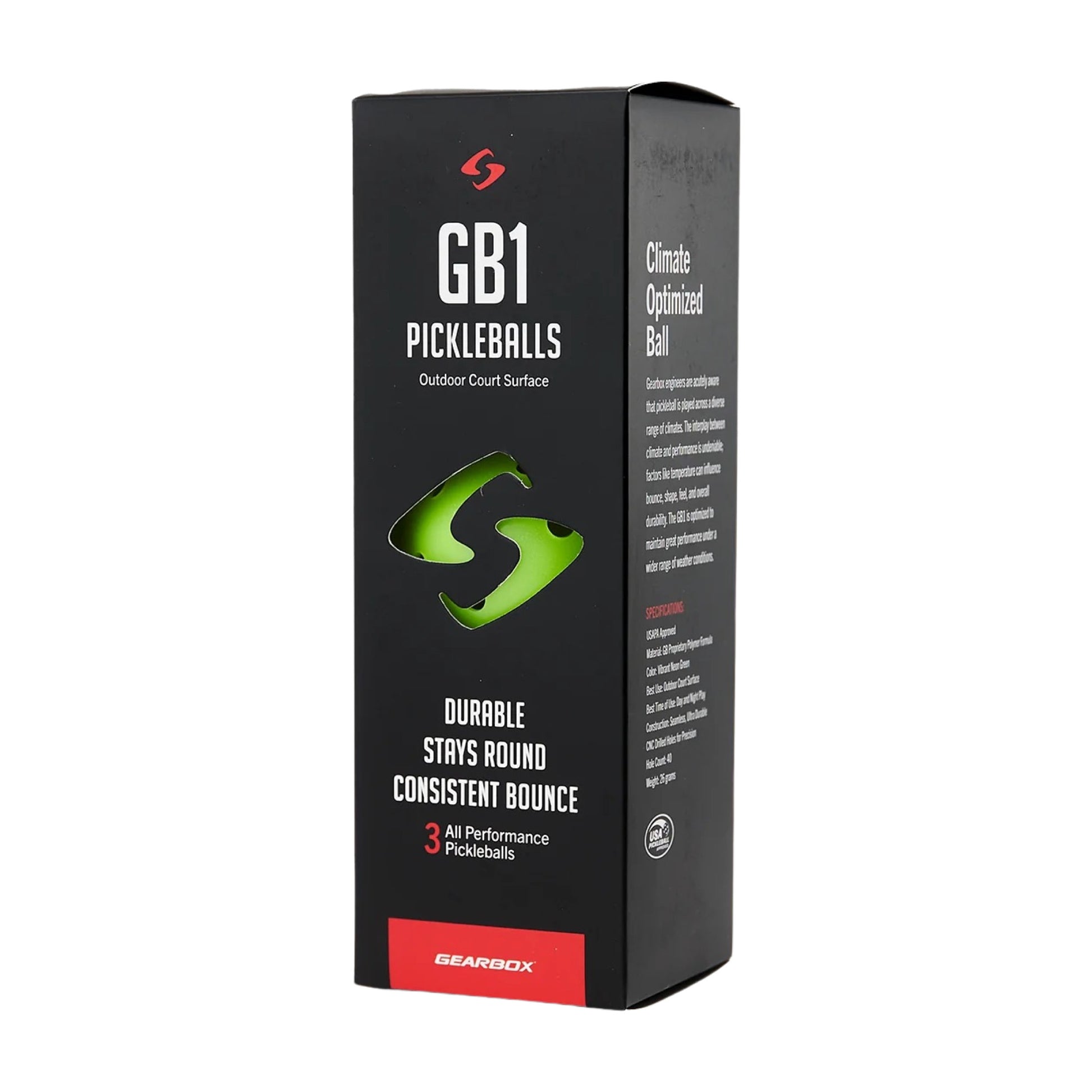 Gearbox GB1 Outdoor Pickleballs 3 Pack - Neon Green