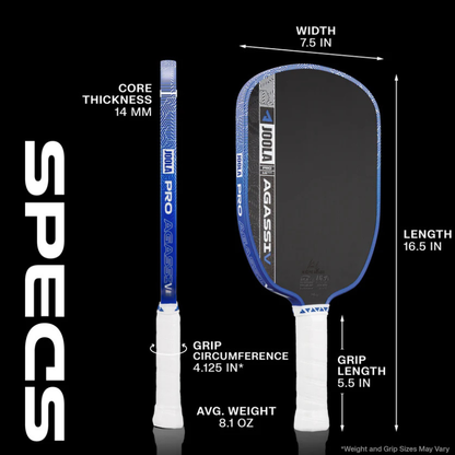 JOOLA Agassi Pro V Andre Agassi 14mm Pickleball Paddle -  Royal Blue