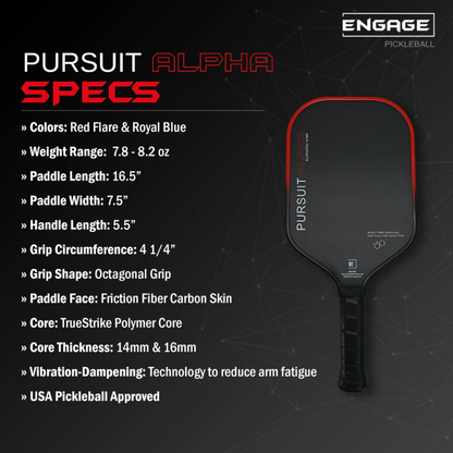 Engage New Pursuit Alpha 16mm Thermoformed Control and Spin Pickleball Paddle