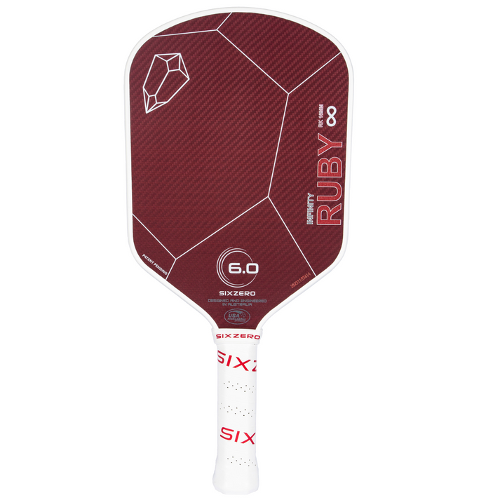 Pickle Ball Racket Ruby Six Zero Ruby 16mm Pickleball Paddle - White & Red – Pickleball Superstore