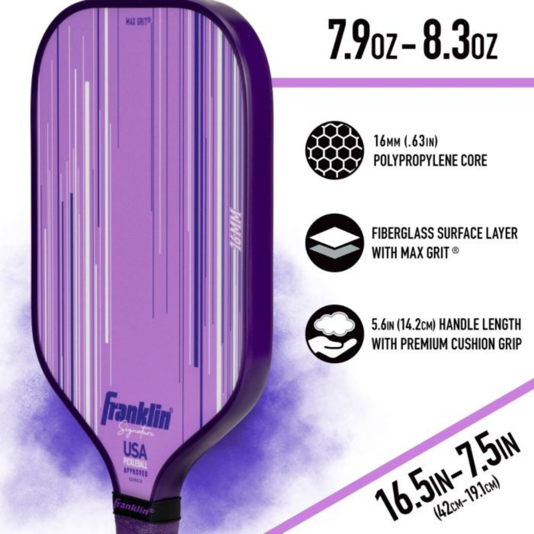 Franklin Signature Series Fiberglass 16mm with Maxgrit Pickleball Paddle