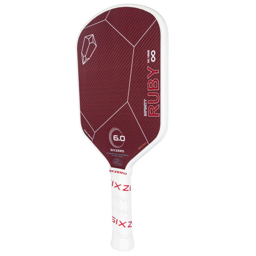 Pickle Ball Racket Ruby Six Zero Ruby 16mm Pickleball Paddle - White & Red – Pickleball Superstore
