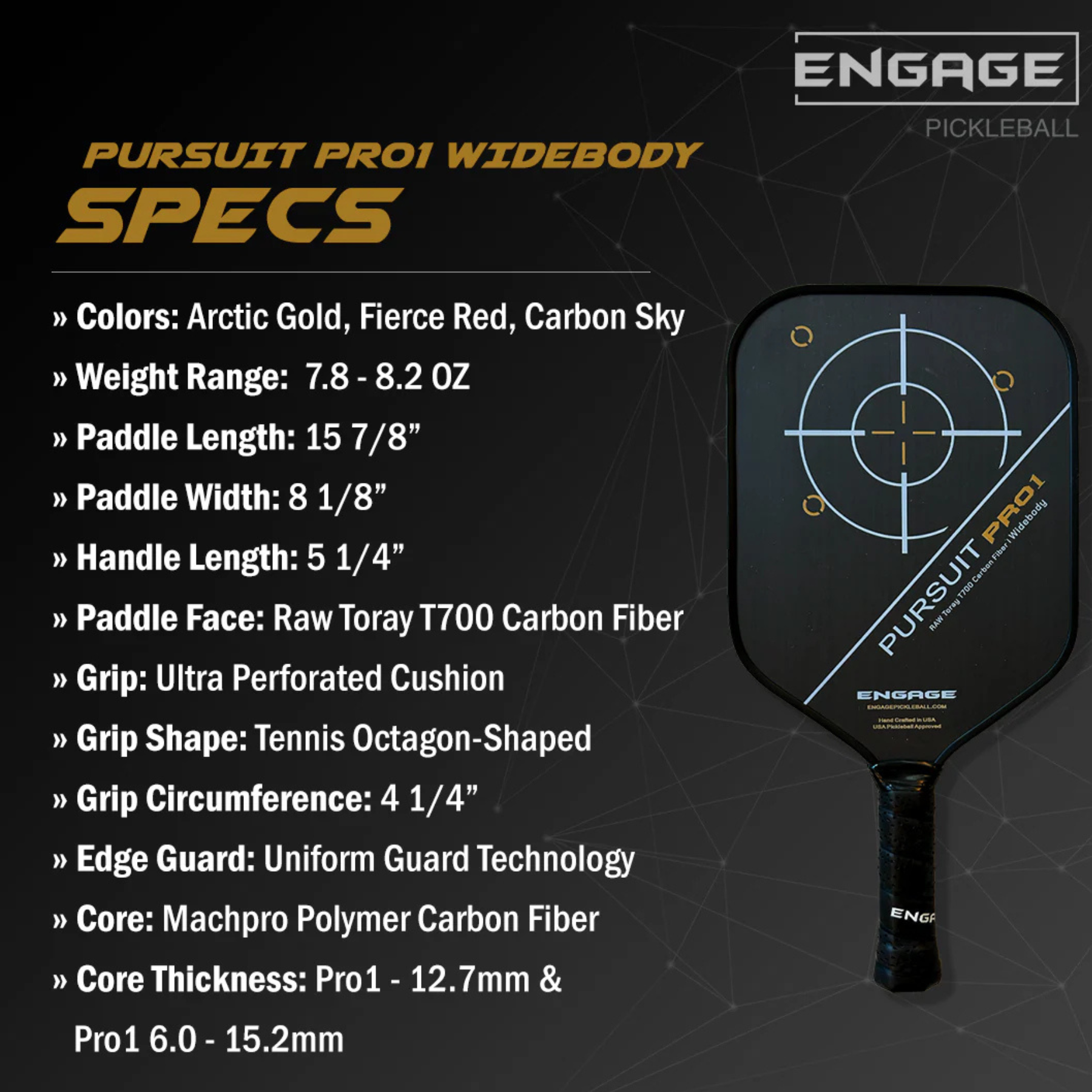 Engage Pursuit Pro 1 6.0 Widebody Pickleball Paddle
