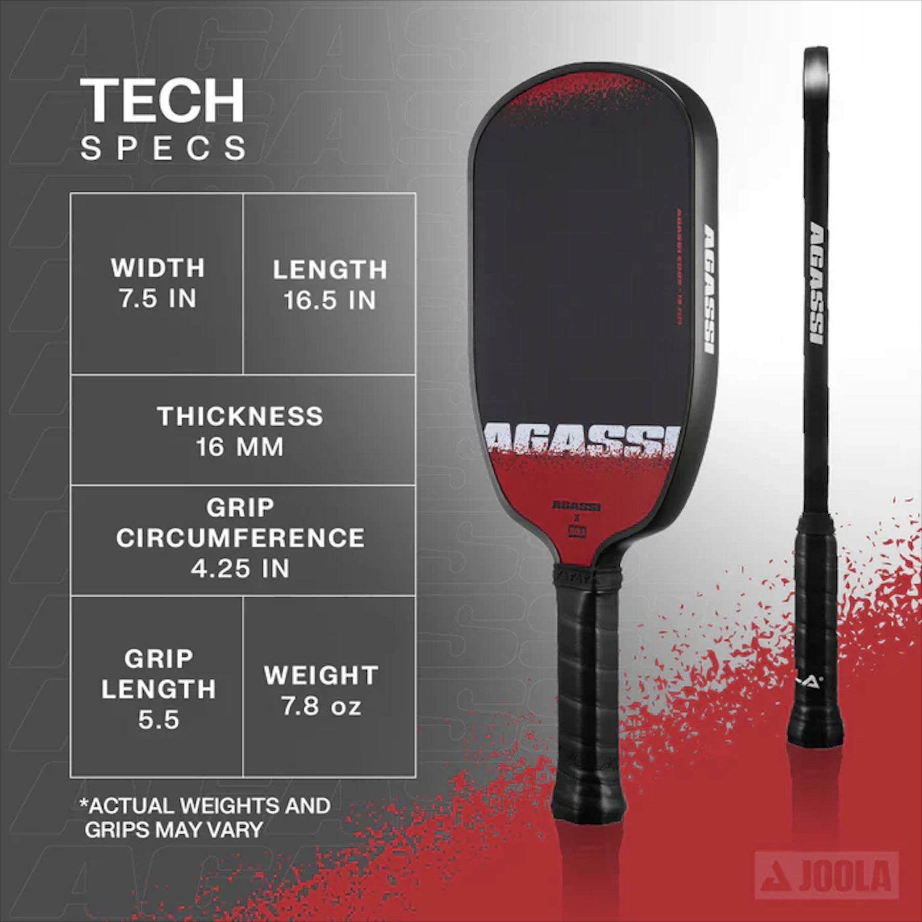 JOOLA Andre Agassi Edge 16mm Edge Pickleball Paddle