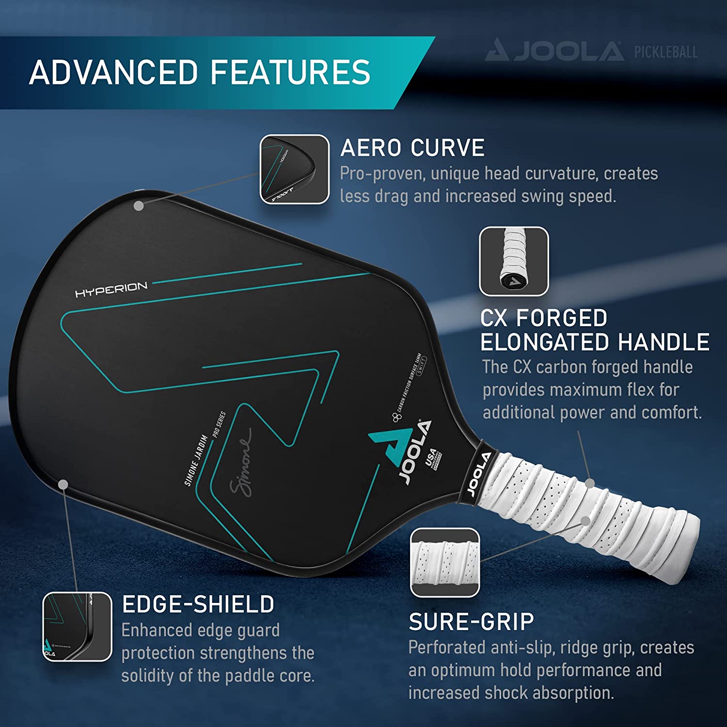 JOOLA SIMONE JARDIM HYPERION CFS 16 Pickleball Paddle