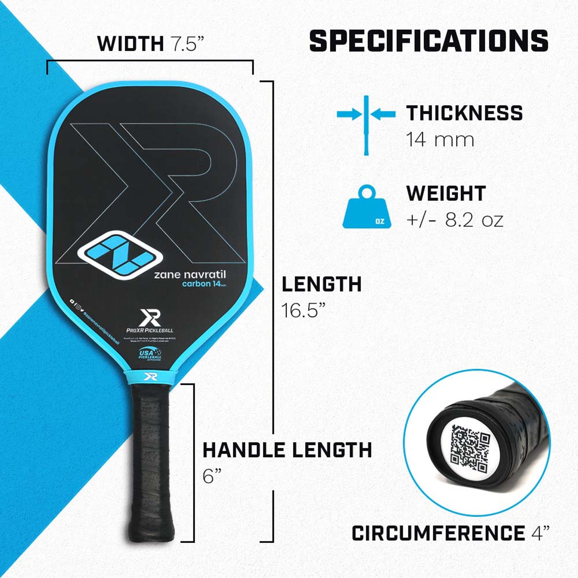 ProXR Zane Navratil Signature 14 Pickleball Paddle Specs