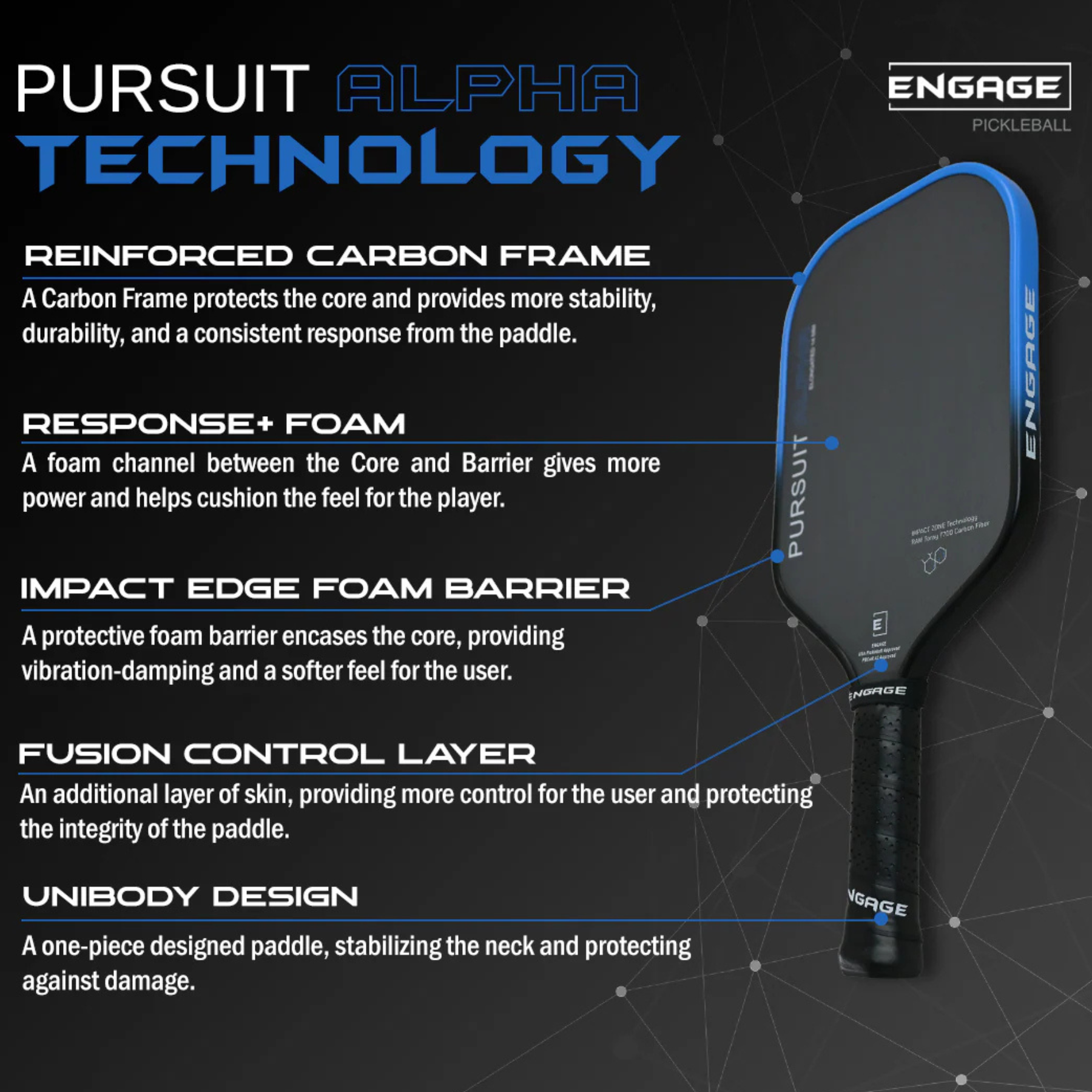 Engage New Pursuit Alpha 14mm Thermoformed Control and Spin Pickleball Paddle
