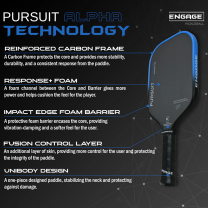 Engage New Pursuit Alpha 16mm Thermoformed Control and Spin Pickleball Paddle