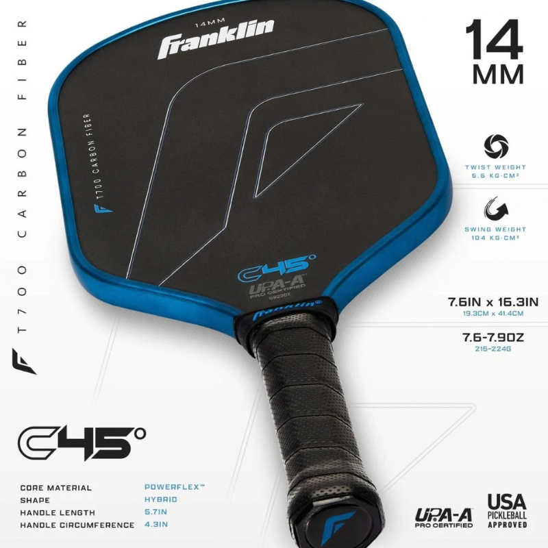 Franklin C45 Carbon Fiber Hybrid 14mm Pickleball Paddle - Blue