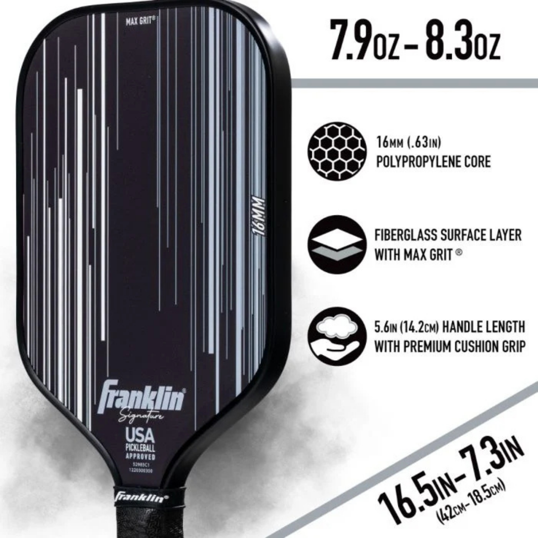 Franklin Signature Series Fiberglass 16mm with Maxgrit Pickleball Paddle