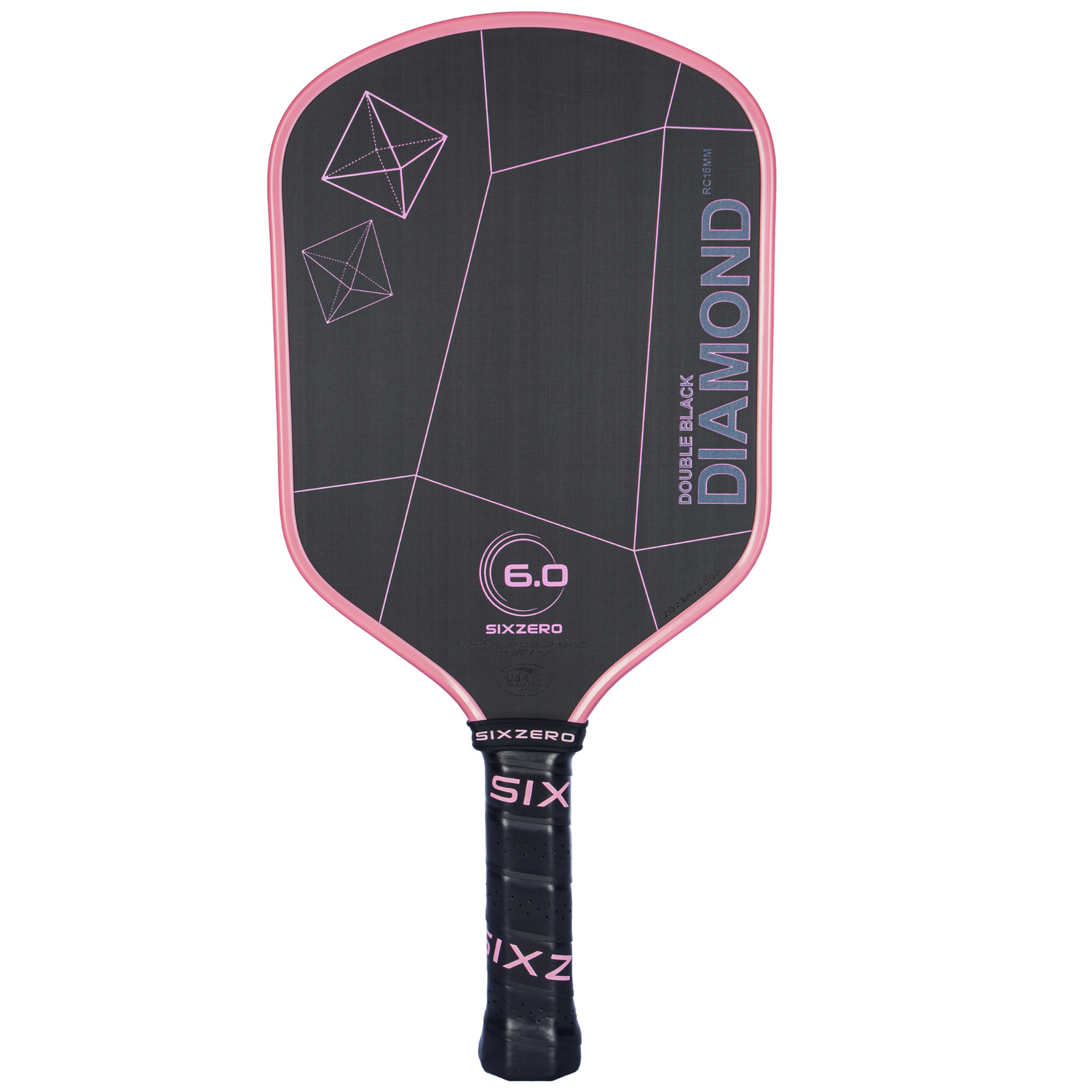 Six Zero Double Black Diamond Control 16mm Pickleball Paddle - Cherry Blossom Pink (Pink Edgeguard)
