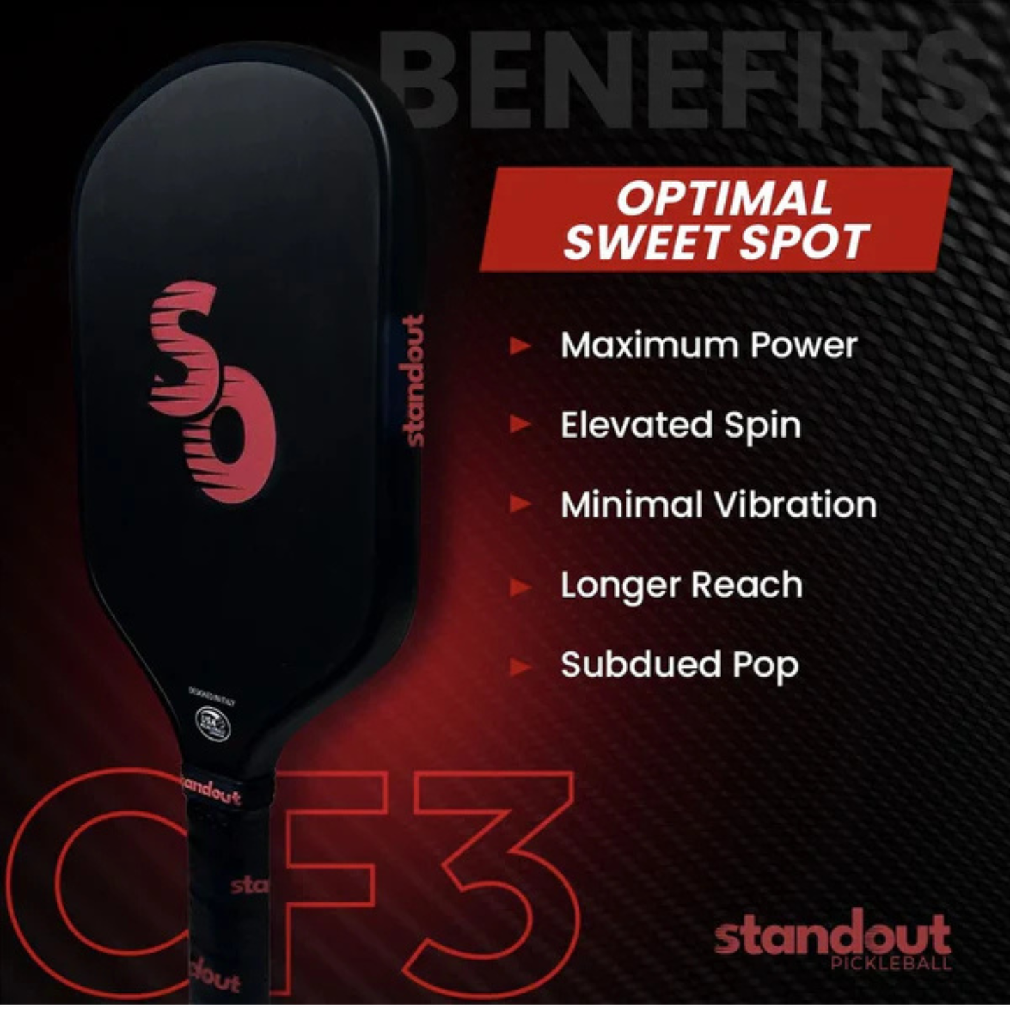 Standout CF3 14mm Pickleball Paddle - Red